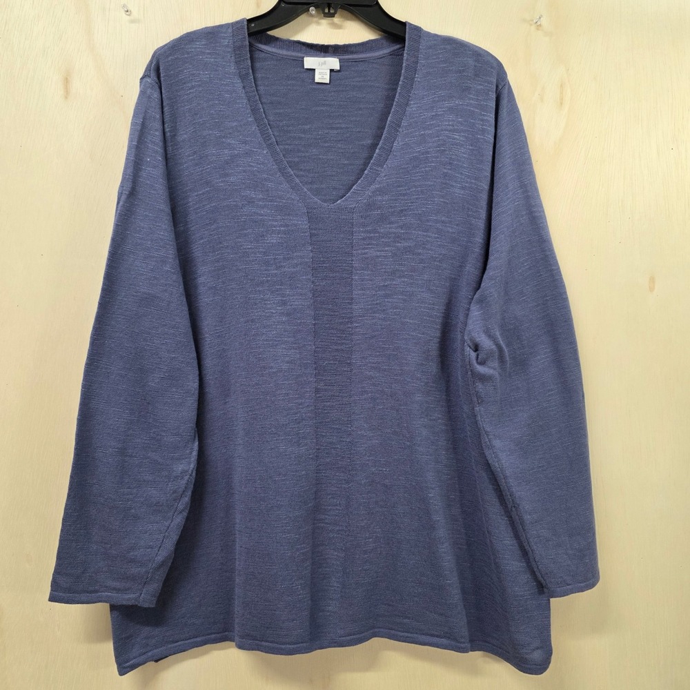 J. Jill Blue Cotton Linen Blend V-Neck Slub Knit Sweater Womens 2X